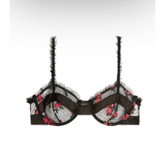 For Love & Lemons Other - VS For Love & Lemons Sheer Black Bra Rosebud Lace Embroidered XXS Dark Coquette